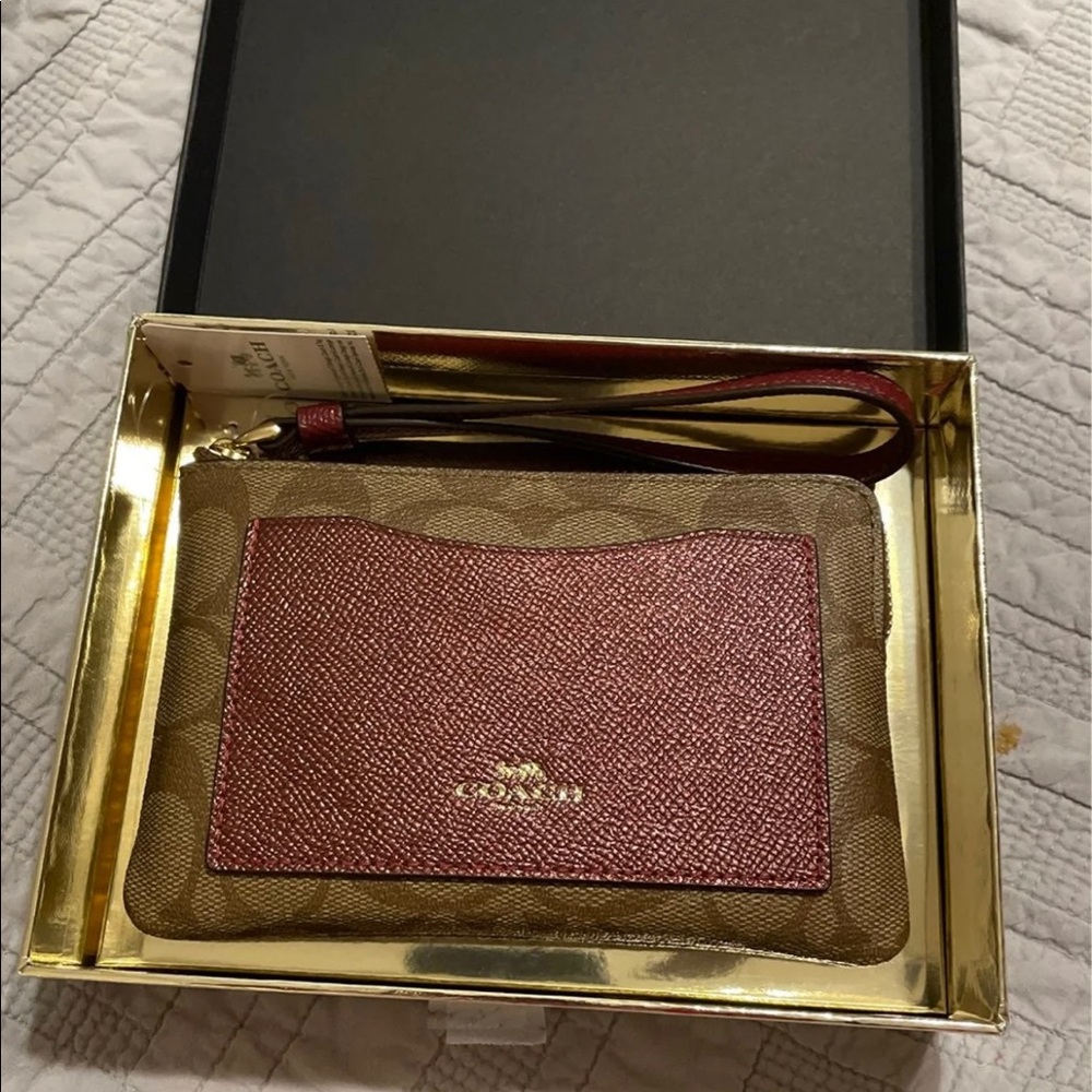 NWT Coach Burgundy & Brown Wristlet